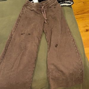 Dark chocolate wide leg ripped sweatpants